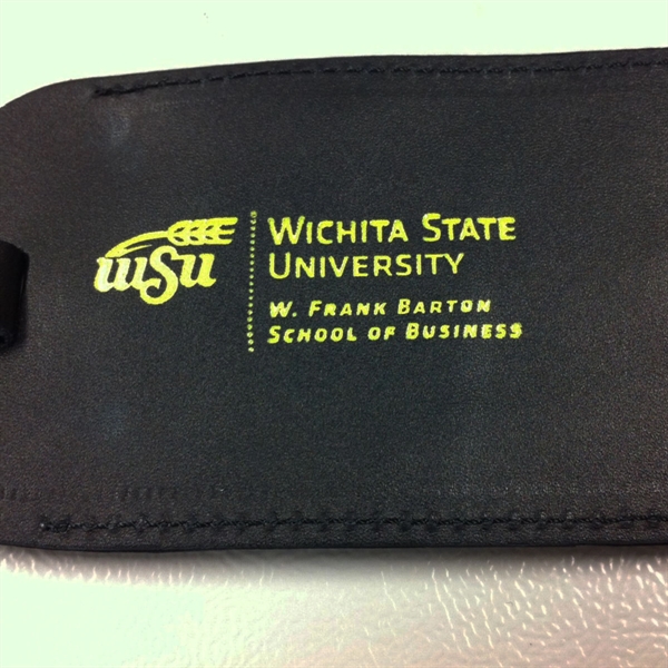 Black luggage tag made of leather with an identification card included.... from ASI 48125 Dacasso / DaCasso