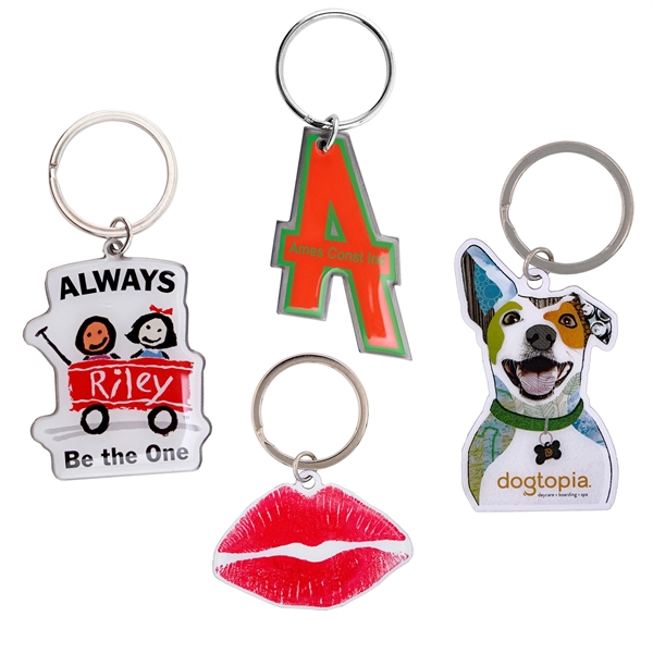 Stainless steel custom full color keychains in assorted sizes with epoxy... from ASI 52263 EMT / EMT