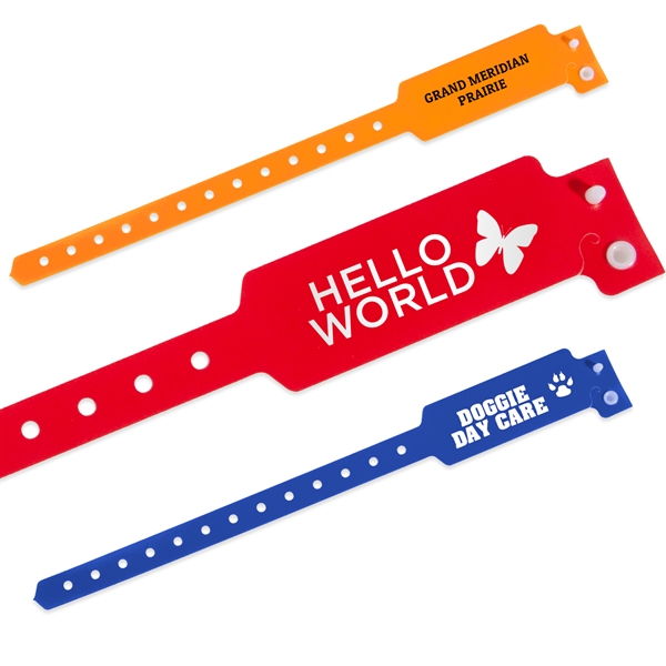 Custom wide face plastic wristbands with locking plastic snap.... from ASI 62088 IDProductsource