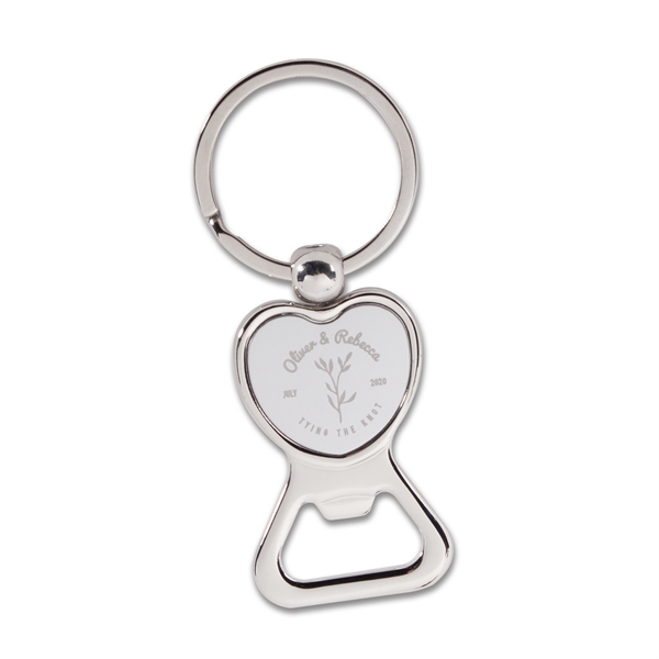 3.25" x 1.25" heart-shaped polished chrome metal keychain with bottle opener.... from ASI 62088 IDProductsource
