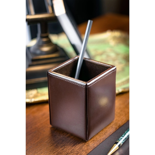 Dark brown bonded leather pencil cup with a felt interior lining.... from ASI 48125 Dacasso / DaCasso