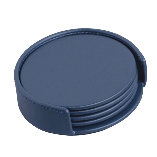 Set of four round coasters made of navy blue leatherette with... from ASI 48125 Dacasso / DaCasso