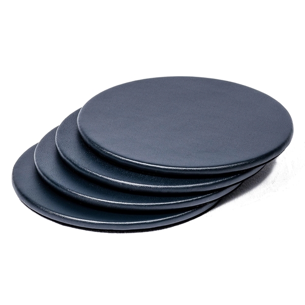 Set of four round coasters made of navy blue leatherette with... from ASI 48125 Dacasso / DaCasso