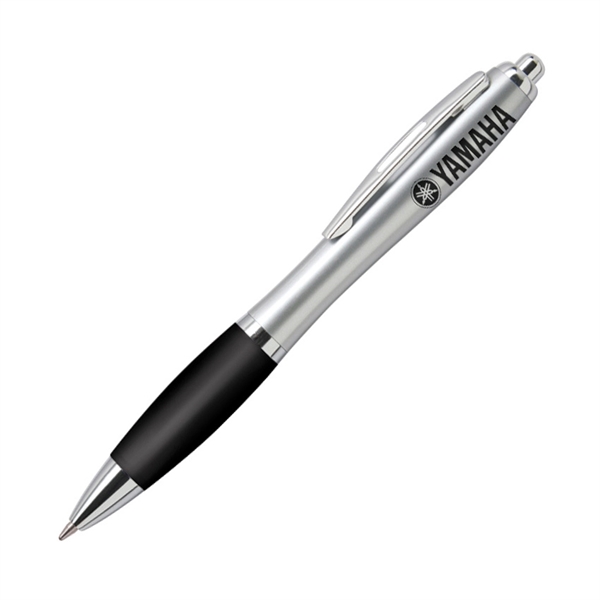 Click-action ballpoint pen with a matte silver barrel, featuring a frosted... from ASI 68190 Lungsal / Lungsal