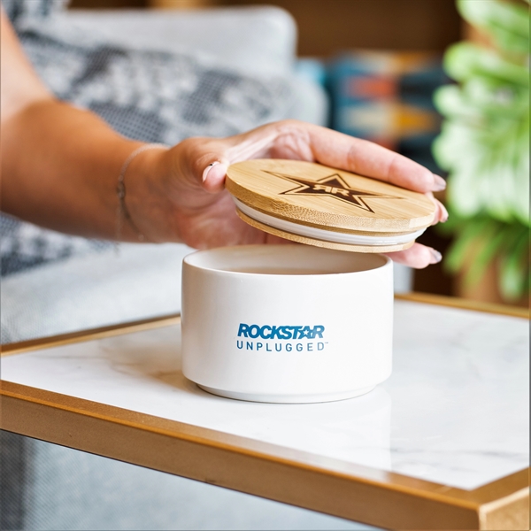 Luxury 10oz vanilla soy candle in a ceramic jar with a... from ASI 72657 Active Life Promo / Apres Ski Ingrain Promo Ingrain