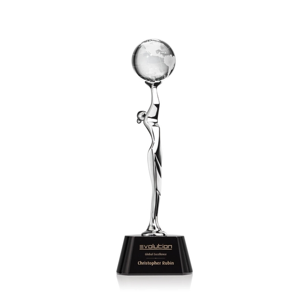 Chrome Goddess award holding an optical crystal globe.... from ASI 84592 St Regis Group / St Regis