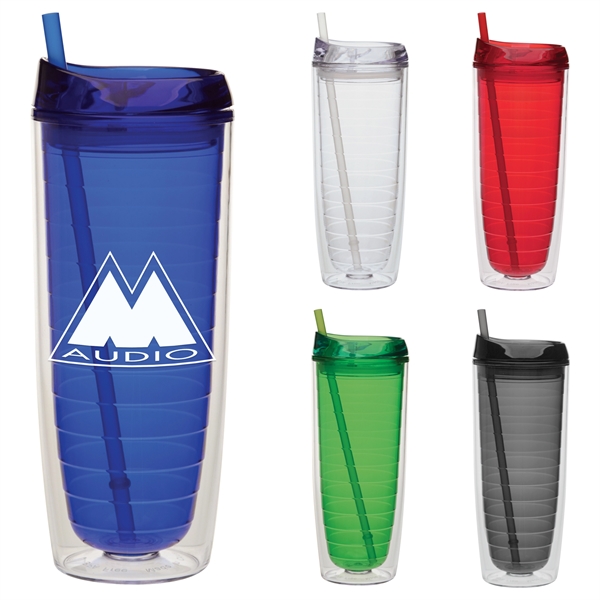 20 ounce double-walled tumbler with snap-on lid and straw.... from ASI 71920 Moderne Glass Company Inc / Glass America®