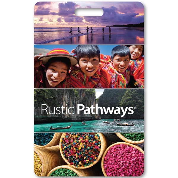 Durable small plastic luggage tags feature high-quality offset printing for long-lasting... from ASI 42393 Budgetcard Inc