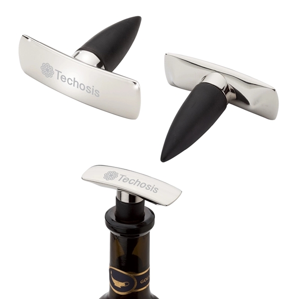 2.5" x 0.94" x 2.75" Basilieo T-shaped metal bottle stopper with... from ASI 67866 Logomark/Valumark