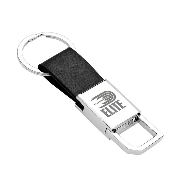 0.38" x 3.75" x 1.25" Ilda metal keychain with black leatherette... from ASI 67866 Logomark/Valumark