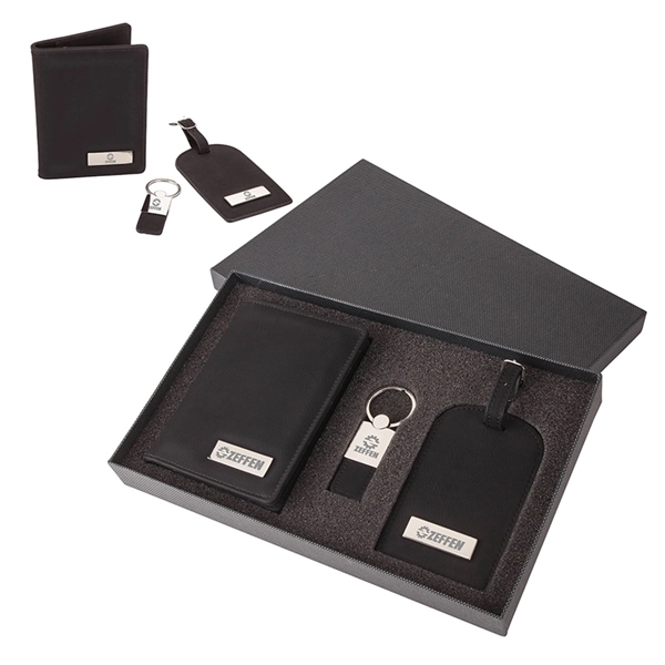 Stylish travel gift set with a matching leatherette passport holder, key... from ASI 67866 Logomark/Valumark