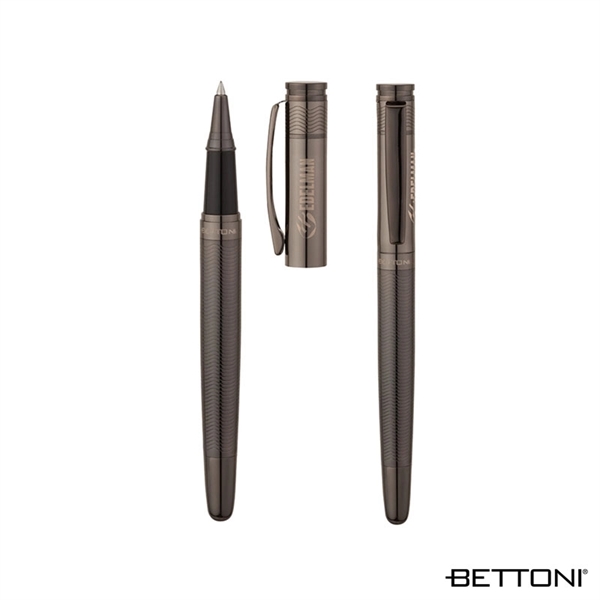 Brass cap-off rollerball pen with gunmetal plating, high-gloss lacquer finish and... from ASI 67866 Logomark/Valumark