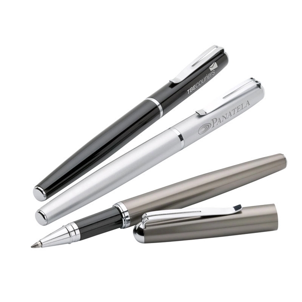 Brass rollerball pen with cap-off design and a split design metal... from ASI 67866 Logomark/Valumark / Valumark™