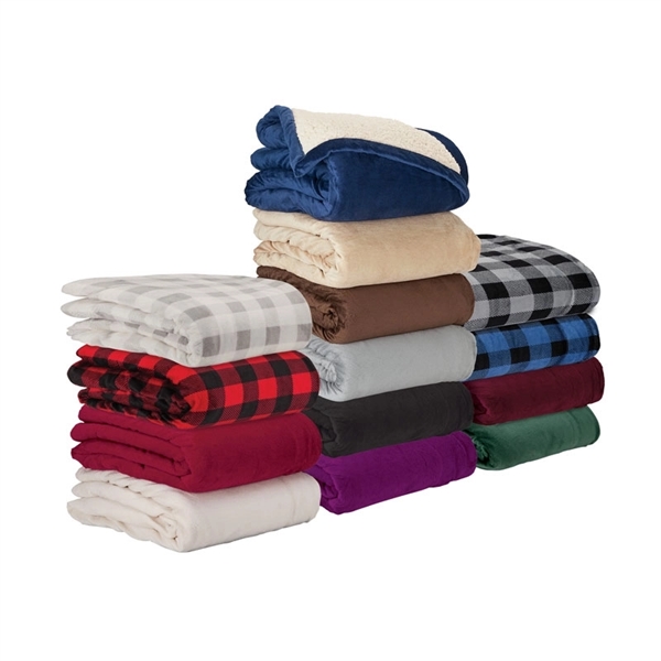 0.19" x 60" x 50" micro mink Sherpa blanket; includes vinyl... from ASI 67866 Logomark/Valumark