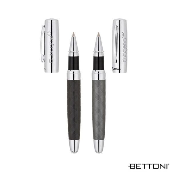 Rollerball pen with cap-off design, woven design barrel and chrome cap... from ASI 67866 Logomark/Valumark