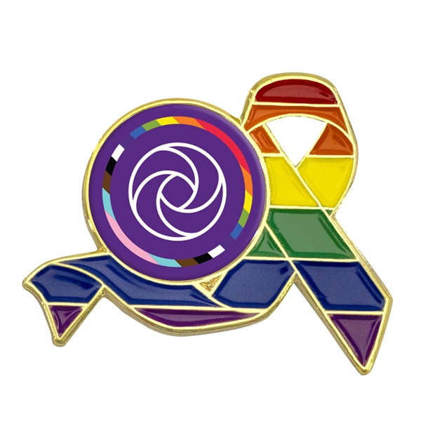 1" die struck metal rainbow ribbon lapel pin with round or... from ASI 52263 EMT / EMT EASY