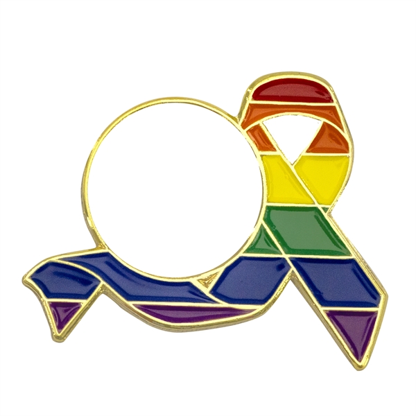 1" die struck metal rainbow ribbon lapel pin with round or... from ASI 52263 EMT / EMT EASY