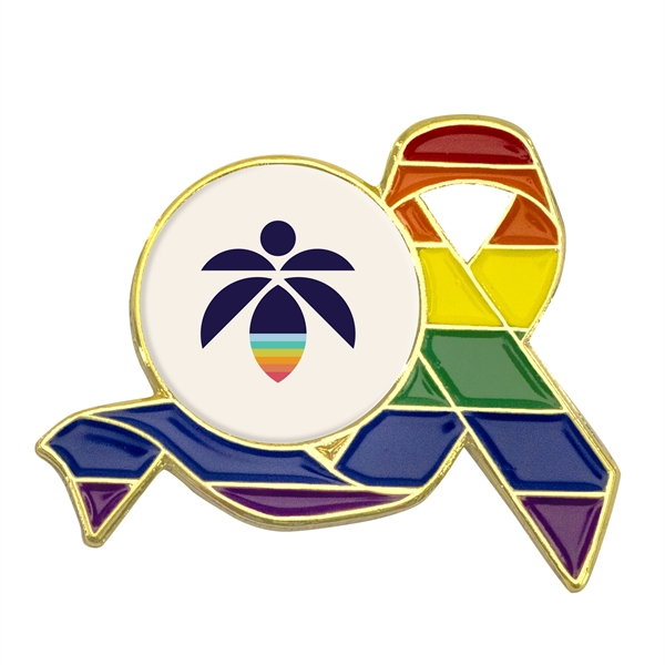 1" die struck metal rainbow ribbon lapel pin with round or... from ASI 52263 EMT / EMT EASY