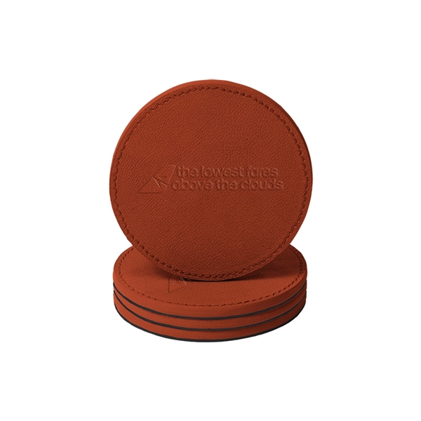Pantone Matched, Set of 4 Leather Coasters with matching holder... from ASI 45657 Pop! Promos