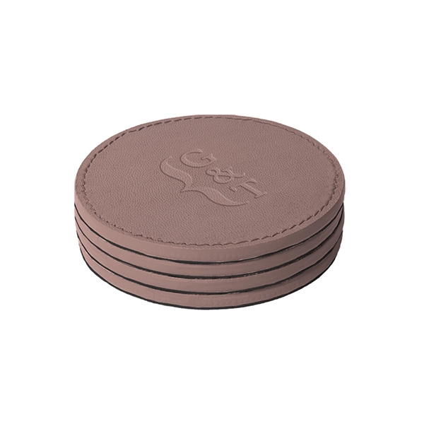 Pantone Matched, Set of 4 Leather Coasters with matching holder... from ASI 45657 Pop! Promos