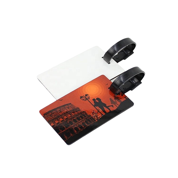 Personalized fiberboard luggage tag with adjustable plastic strap plus full color... from ASI 37218 Athena Promo (tm)