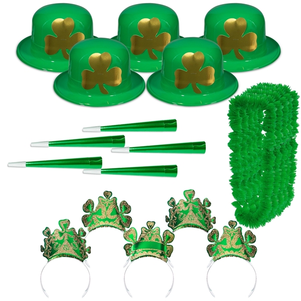 St. Patrick's Day party kit with 25 Irish Derby hats, 25... from ASI 42016 Brighter Promotions Inc