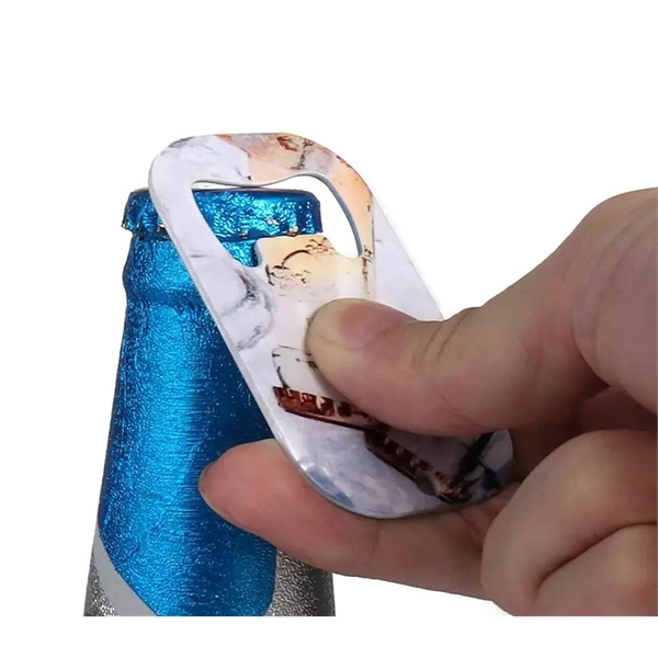 Tag shape bottle opener plus full color heat transfer on both... from ASI 37218 Athena Promo (tm)