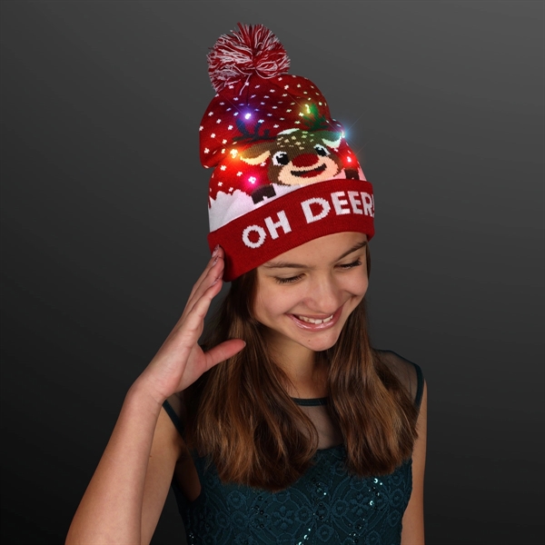Reindeer Lights Blinky Beanie Holiday Hat; Blank Pricing... from ASI 34194 ALightPromos / Alight Promotional Products