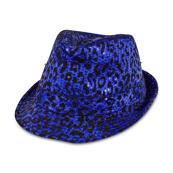 Blue leopard print sequin fedora hat with LED lights.... from ASI 42016 Brighter Promotions Inc