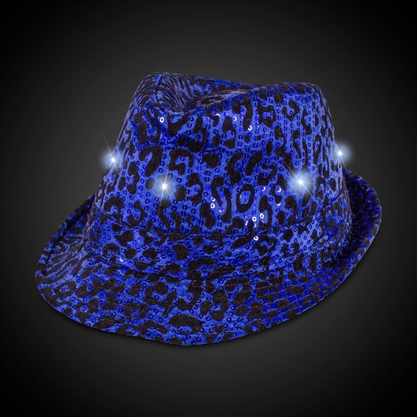 Blue leopard print sequin fedora hat with LED lights.... from ASI 42016 Brighter Promotions Inc