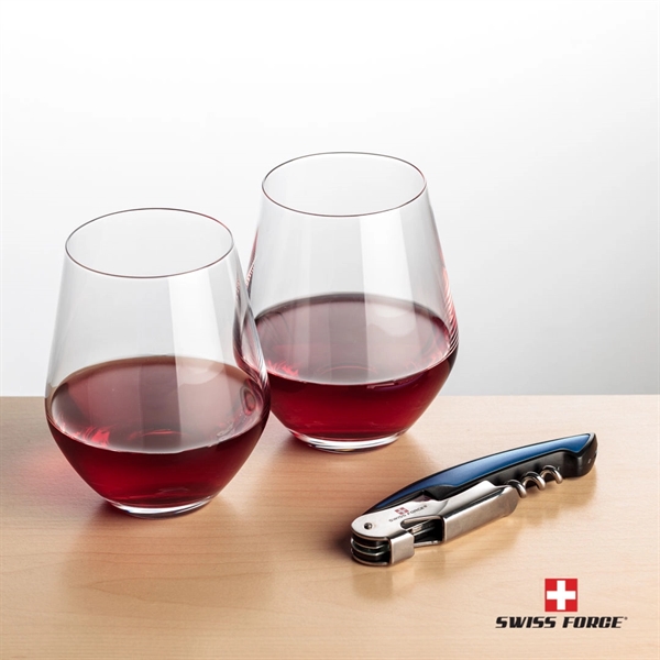 Giftset includes 2 Reina stemless wine glasses and Swiss Force® Impressive... from ASI 84592 St Regis Group