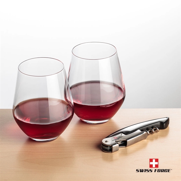Giftset includes 2 Reina stemless wine glasses and Swiss Force® Impressive... from ASI 84592 St Regis Group