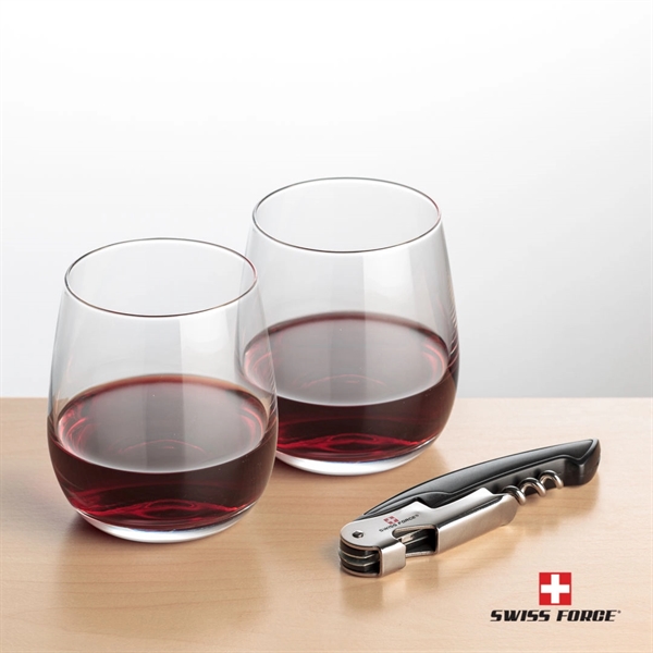 Giftset includes 2 Crestview stemless wine glasses and Swiss Force® Impressive... from ASI 84592 St Regis Group