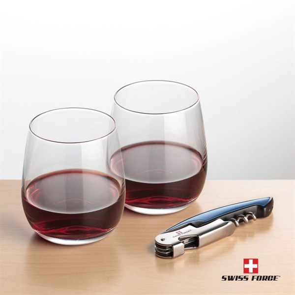 Giftset includes 2 Crestview stemless wine glasses and Swiss Force® Impressive... from ASI 84592 St Regis Group
