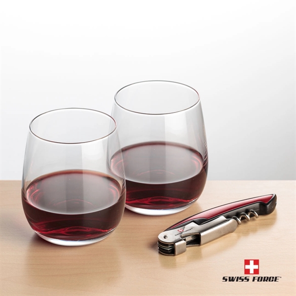 Giftset includes 2 Crestview stemless wine glasses and Swiss Force® Impressive... from ASI 84592 St Regis Group