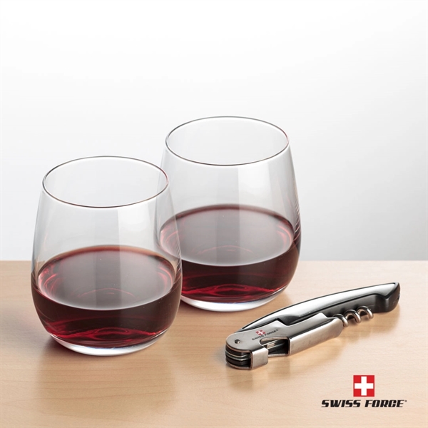 Giftset includes 2 Crestview stemless wine glasses and Swiss Force® Impressive... from ASI 84592 St Regis Group