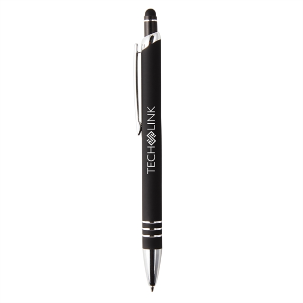 Aluminum stylus pen with soft-touch barrel and plunger action mechanism.... from ASI 52840 Evans Manufacturing