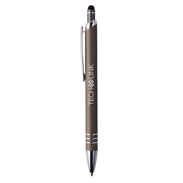 Aluminum stylus pen with soft-touch barrel and plunger action mechanism.... from ASI 52840 Evans Manufacturing