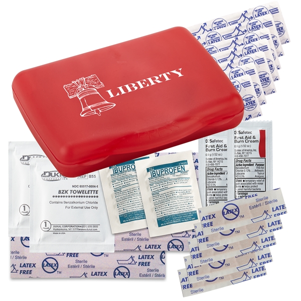 Mini first aid kit with latex free bandages, BZK antiseptic towelettes,... from ASI 52840 Evans Manufacturing
