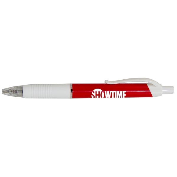 Ballpoint pen with a rubber gripper, plunger, and clip.... from ASI 57653 Gold Bond
