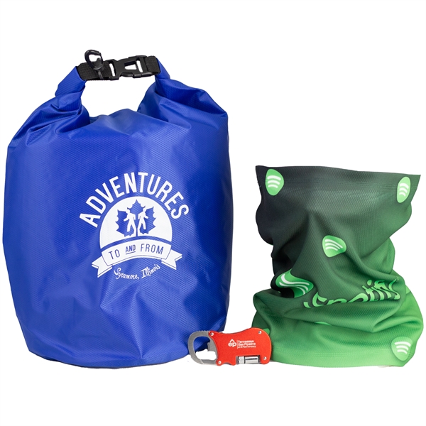 Traverse kit with a bottle opener carabiner, LED flashlight, knife, cooling... from ASI 57653 Gold Bond