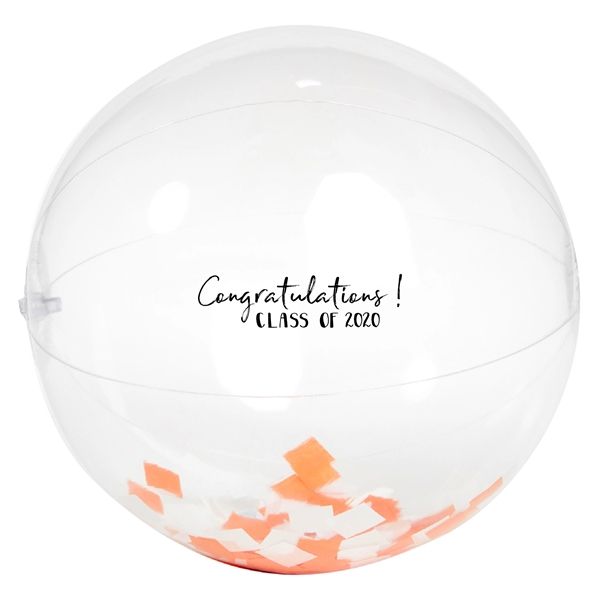 16" clear PVC inflatable beach ball with orange and white confetti... from ASI 63549 Jornik Manufacturing Corp / Jornik
