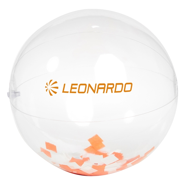 16" clear PVC inflatable beach ball with orange and white confetti... from ASI 63549 Jornik Manufacturing Corp / Jornik
