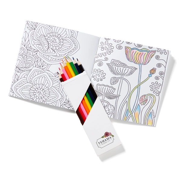 24 page adult coloring book with box of seven colored pencils.... from ASI 63549 Jornik Manufacturing Corp