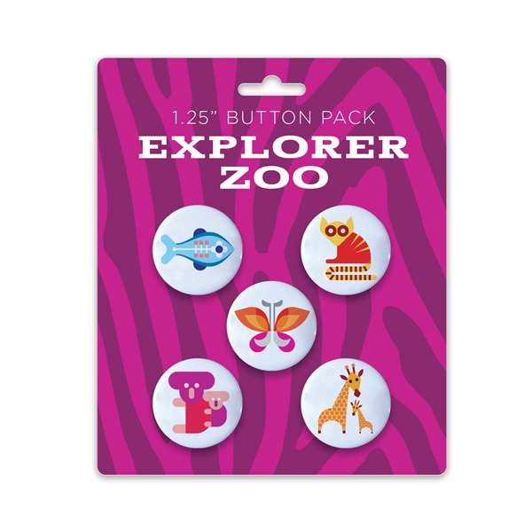 Set of five 1.25" round tin buttons on 3.875" x 5.875"... from ASI 62088 IDProductsource