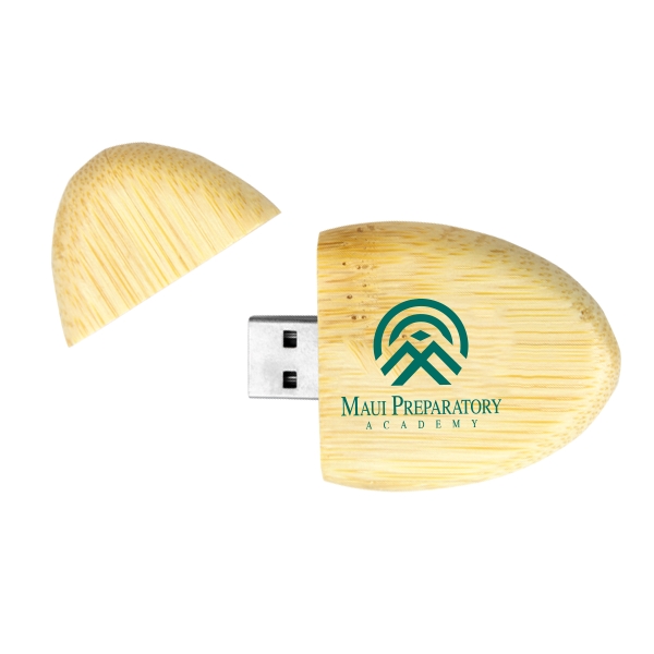 Oval shape, solid bamboo made USB with custom imprint and any... from ASI 90154 Sunjoy Group Inc