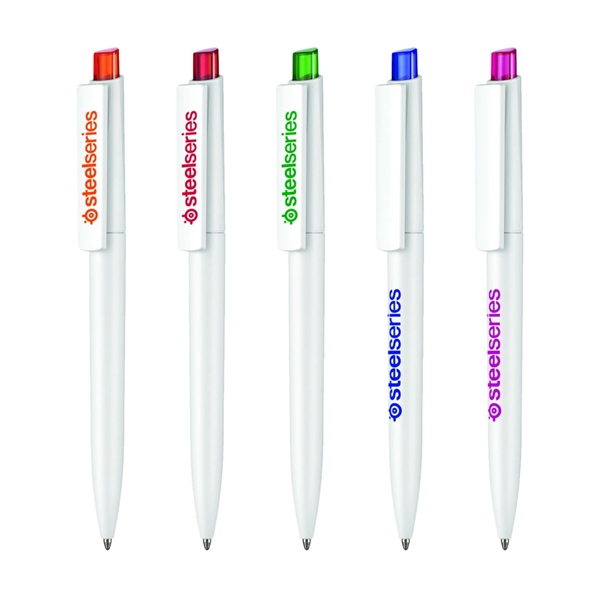 Retractable ballpoint pen with colored translucent clip and pusher... from ASI 84592 St Regis Group