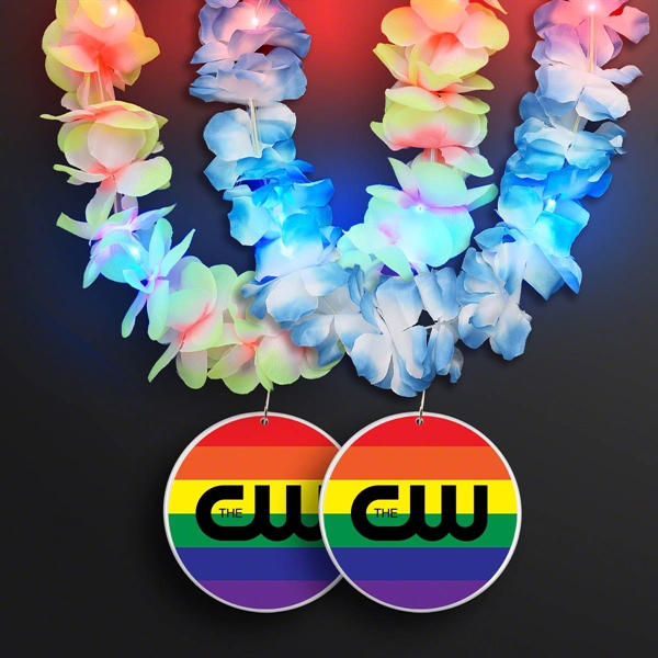 Light Up Hawaiian Leis with Custom Rainbow Medallion; Imprint Pricing... from ASI 34194 ALightPromos / Alight Promotional Products
