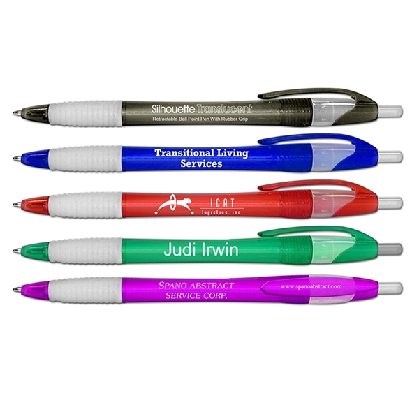 Retractable translucent ballpoint pen with white rubber grip, 5 3/4" long.... from ASI 67675 Liqui-Mark Corp