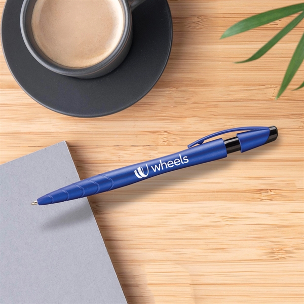 Retractable ballpoint pen with shimmering metallic barrel, notched plunger, black trim,... from ASI 61966 HPG / Hub Pen